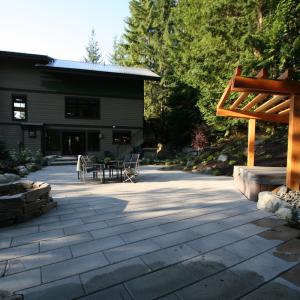 Pemberton backyard landscape with timber deck and lawn area